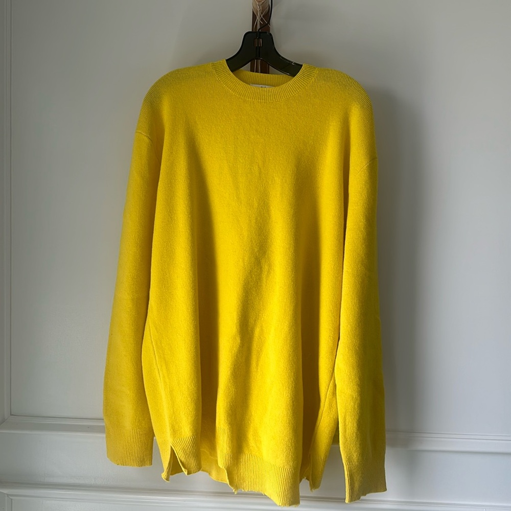 TIBI yellow oversized sweater w intentional frayed edge and hole in back. NWOT